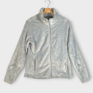 COLUMBIA Full Zip Fleece Jacket Womens LARGE Beech Forest Light Blue Gray EUC